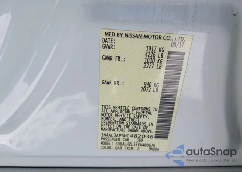 2017 Nissan Altima 2.5 Sr from USA, damaged, VIN 1N4AL3AP5HC482036